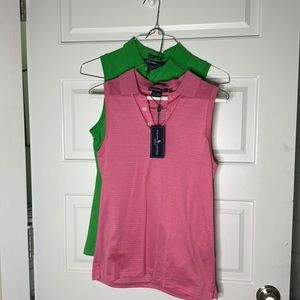 NWT set of 2 Ralph Lauren sleeveless polos women’s small pink and green